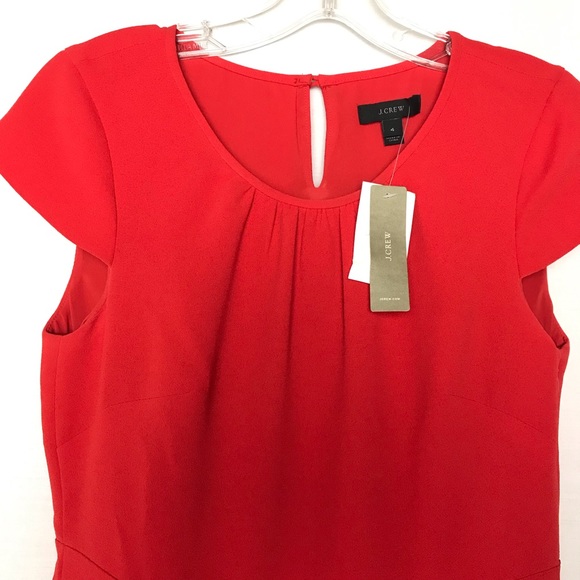 J. Crew Red Dress Sz 4 Cap Sleeve Career Fitted - Picture 4 of 8